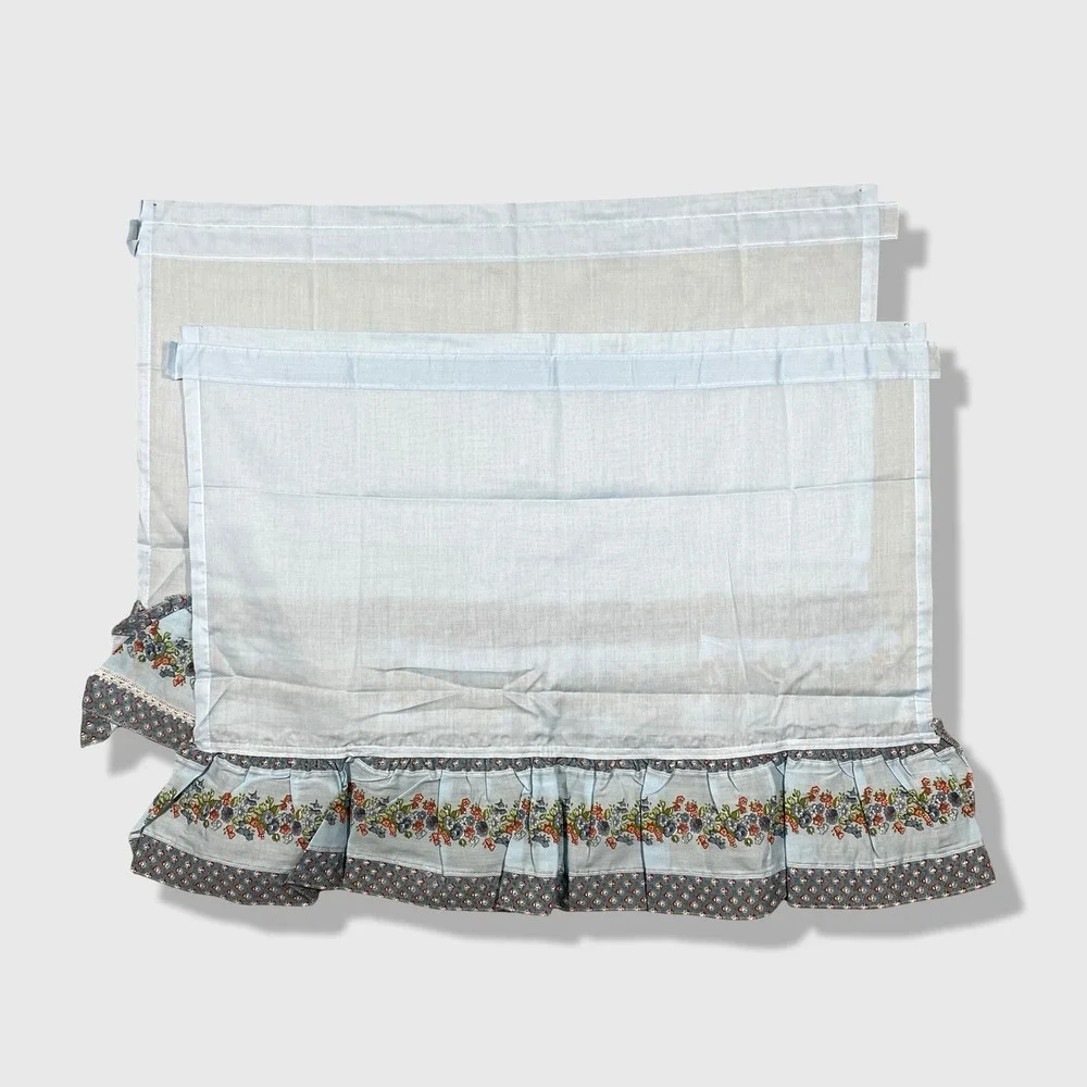 Unbranded Cafe Curtains 30x23 Blue Floral Cottagecore‎ Farmhouse 2pc Set